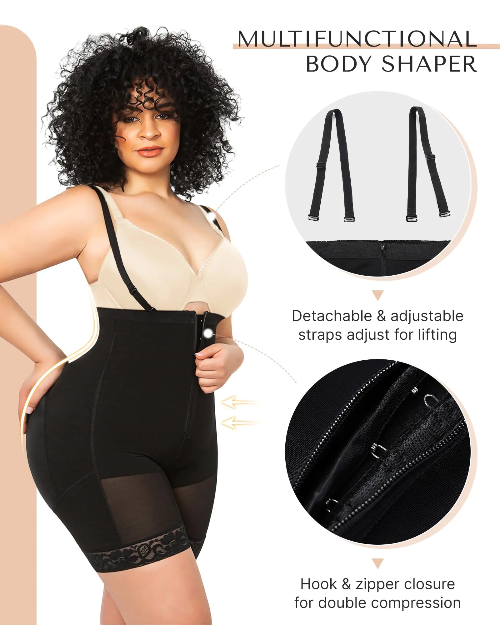 Faja moldeadora colombiana SHAPELLX para mujer, moldeadora de abdomen, moldeadora de cuerpo para posparto, levanta glúteos, talla grande, A1, negra, talla pequeña 