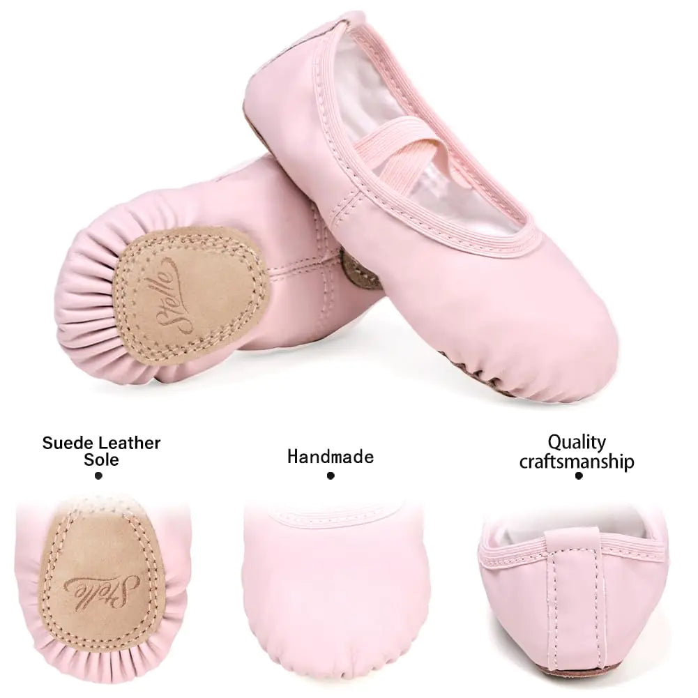 Zapatillas de ballet Stelle para niñas pequeñas, zapatillas de ballet de cuero suave para niños pequeños, niños pequeños y niños grandes, 9, color rosa 