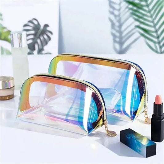 Laser Color Transparent Cosmetic Bag PVC Toiletry Makeup Bag Organizer Female Girls Waterproof Zipper Make Up Beauty Case Ultimate Bag Store