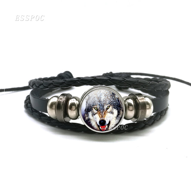 Leather Bracelet with Wolf Full Moon Design_Vivareflex_Online