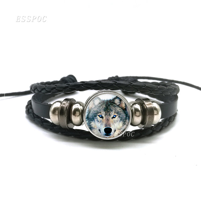 Leather Bracelet with Wolf and Full Moon_Vivareflex_Online