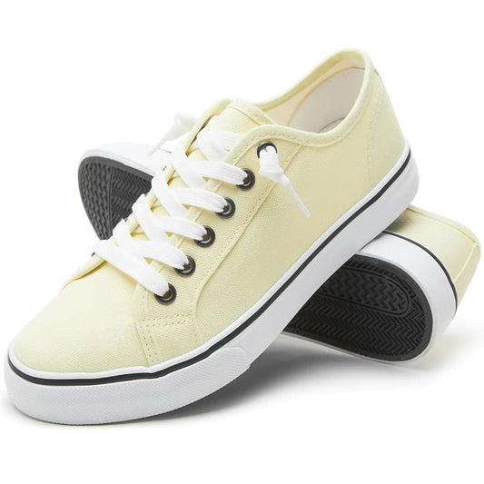 Women Canvas Sneaker Slip On Non Slip Casual Shoes Lace Up Canvas Low Top White Shoes Loafers for Women Fashion Black Sneaker 5.5 Yellow - Vivareflex Online