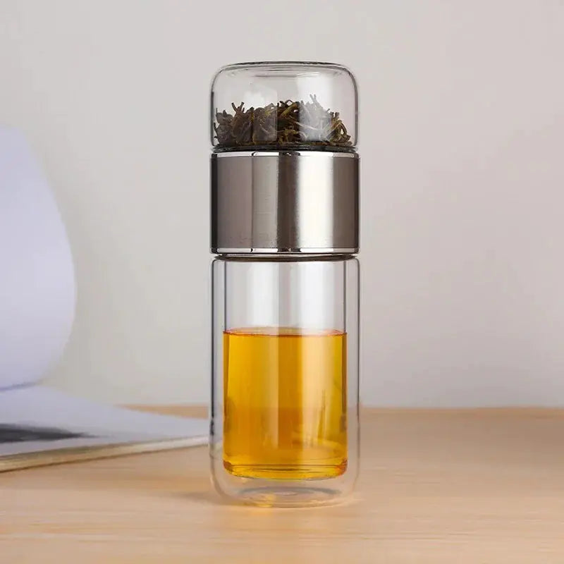 Bouteille à thé en verre borosilicate à double couche de 390 ml avec infuseur à thé