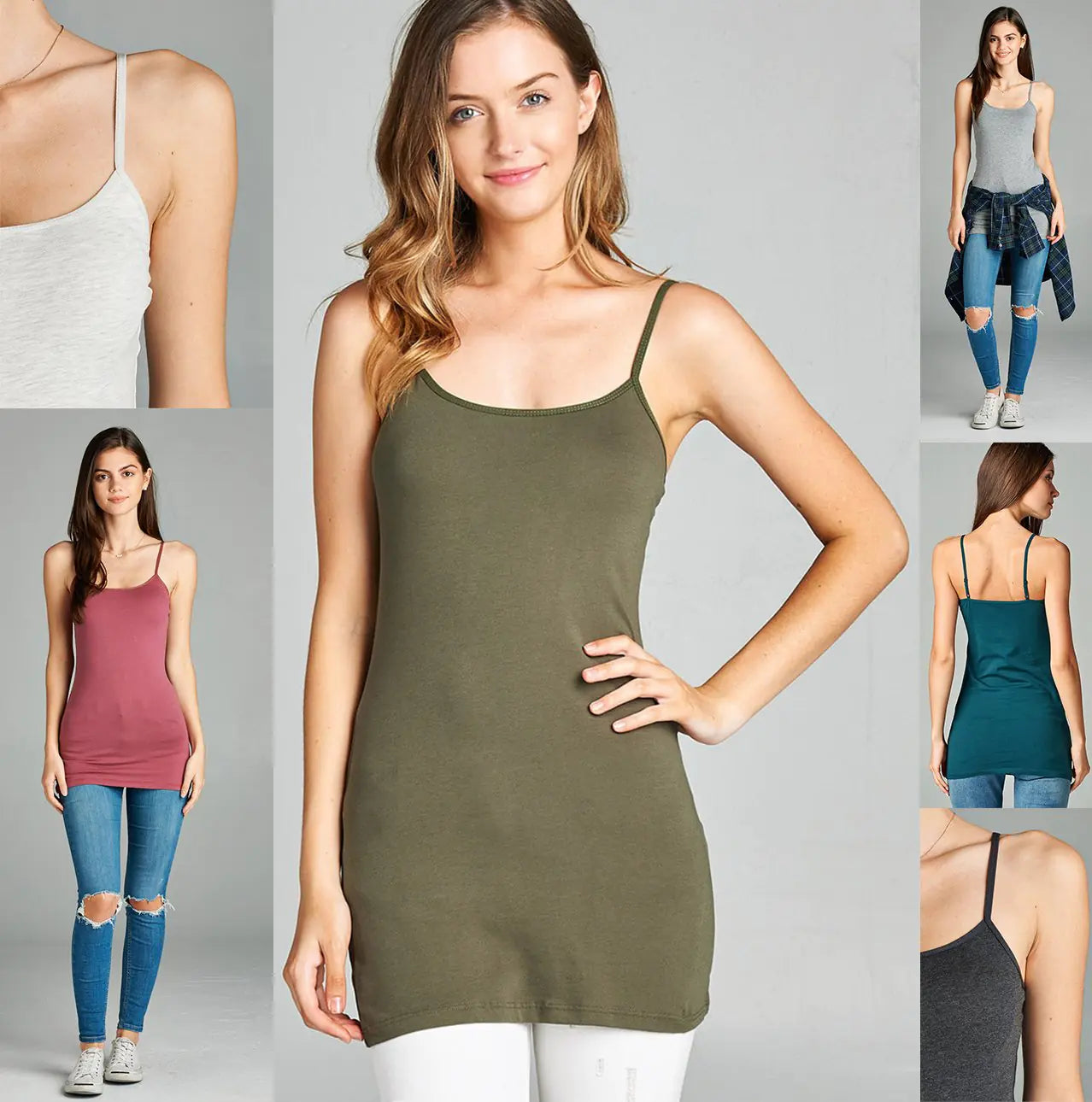 Long Camisole Adjustable Strap Cami Layering_Vivareflex_Online