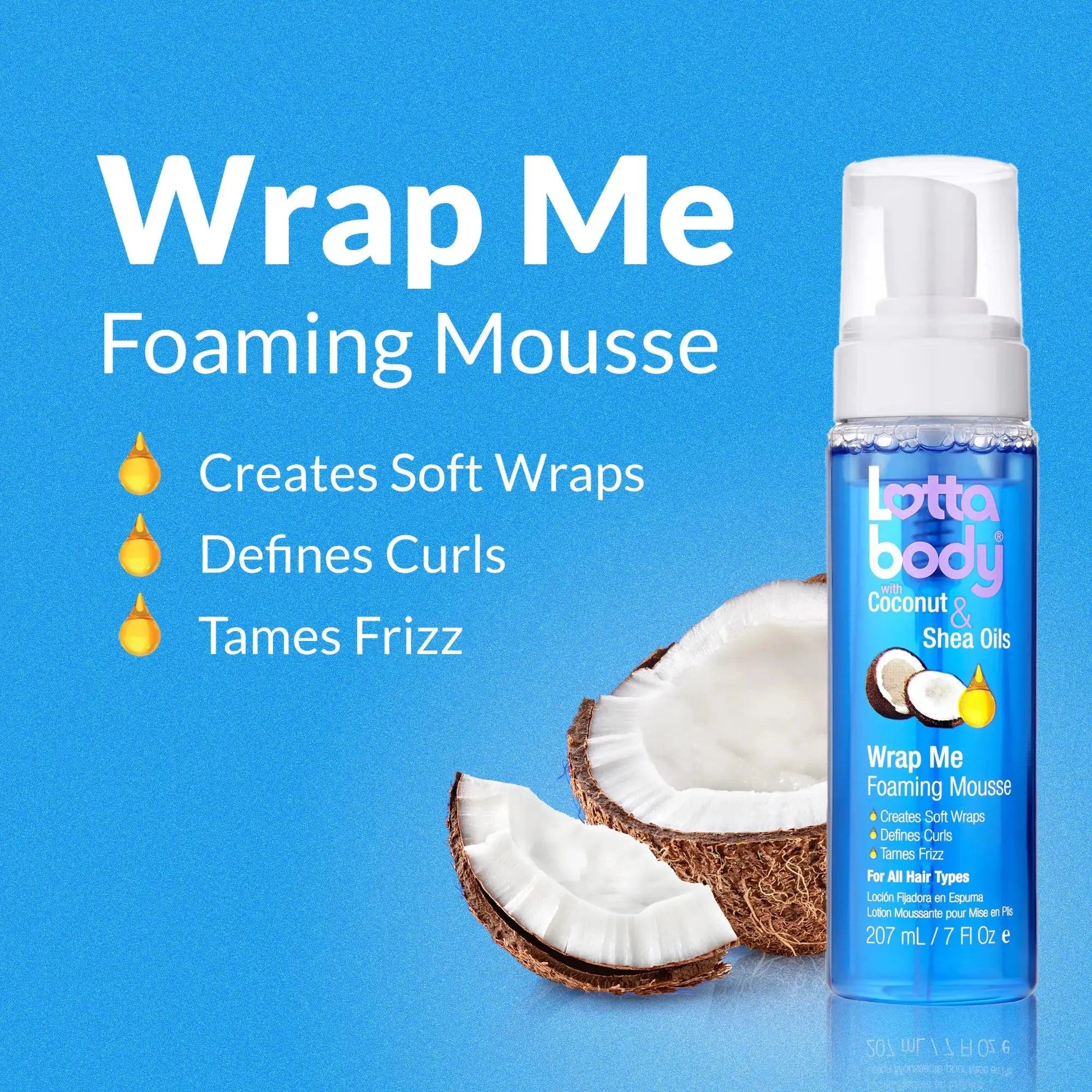 Lottabody Coconut Oil & Shea Foaming Curl Mousse - Defines Curls & Controls Frizz (7 Fl Oz) - Vivareflex Online