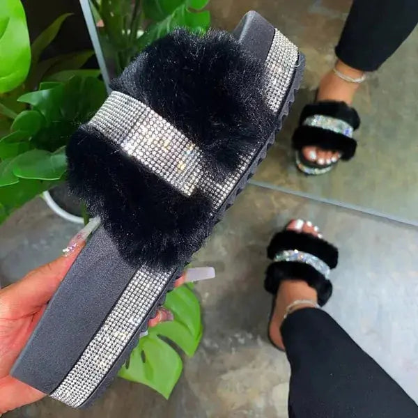 Luxury Designer Women Fur Rhinestone Slippers Vivareflex Online