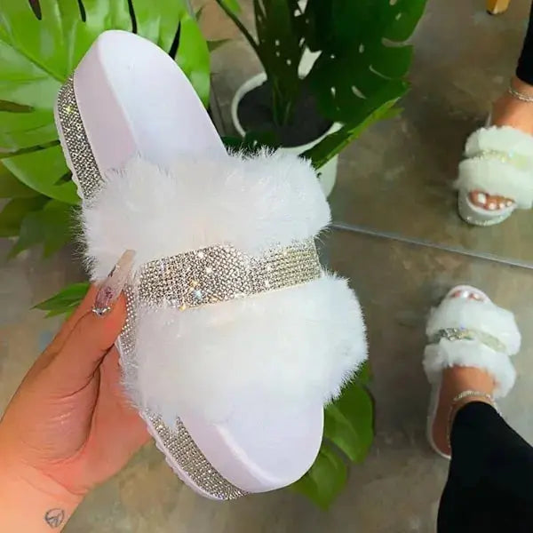 Luxury Designer Women Fur Rhinestone Slippers Vivareflex Online