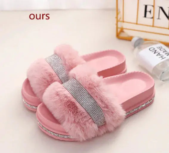 Luxury Designer Women Fur Rhinestone Slippers Vivareflex Online