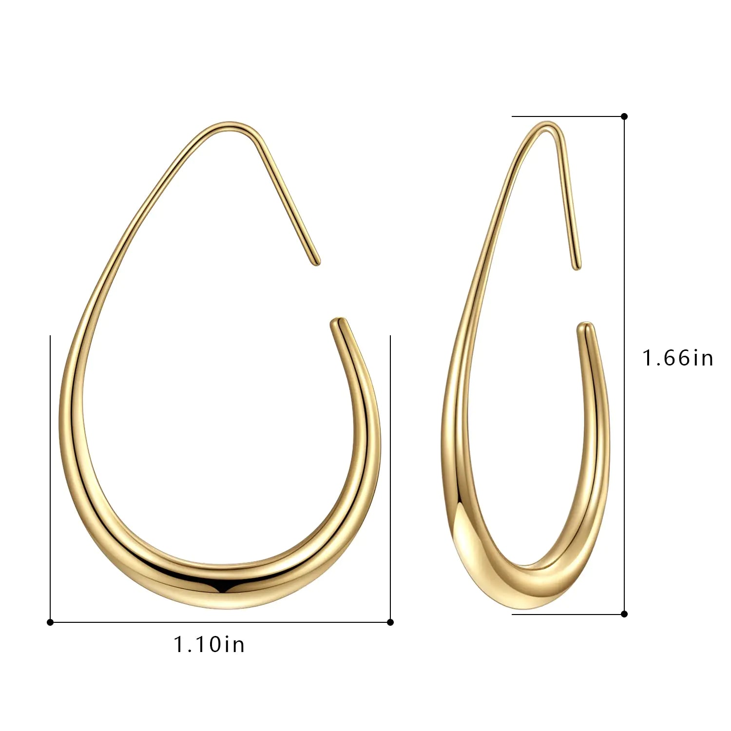 Boucles d'oreilles créoles légères en forme de larme pour femmes - Boucles d'oreilles créoles ovales plaquées or 14 carats/or blanc - Bijoux de déclaration hautement polis - Cadeau pour femmes