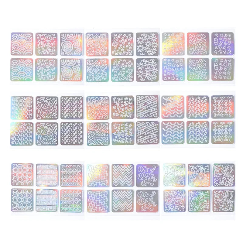 Lot de 24 feuilles d'autocollants pour nail art DIY : laser 3D, motif creux