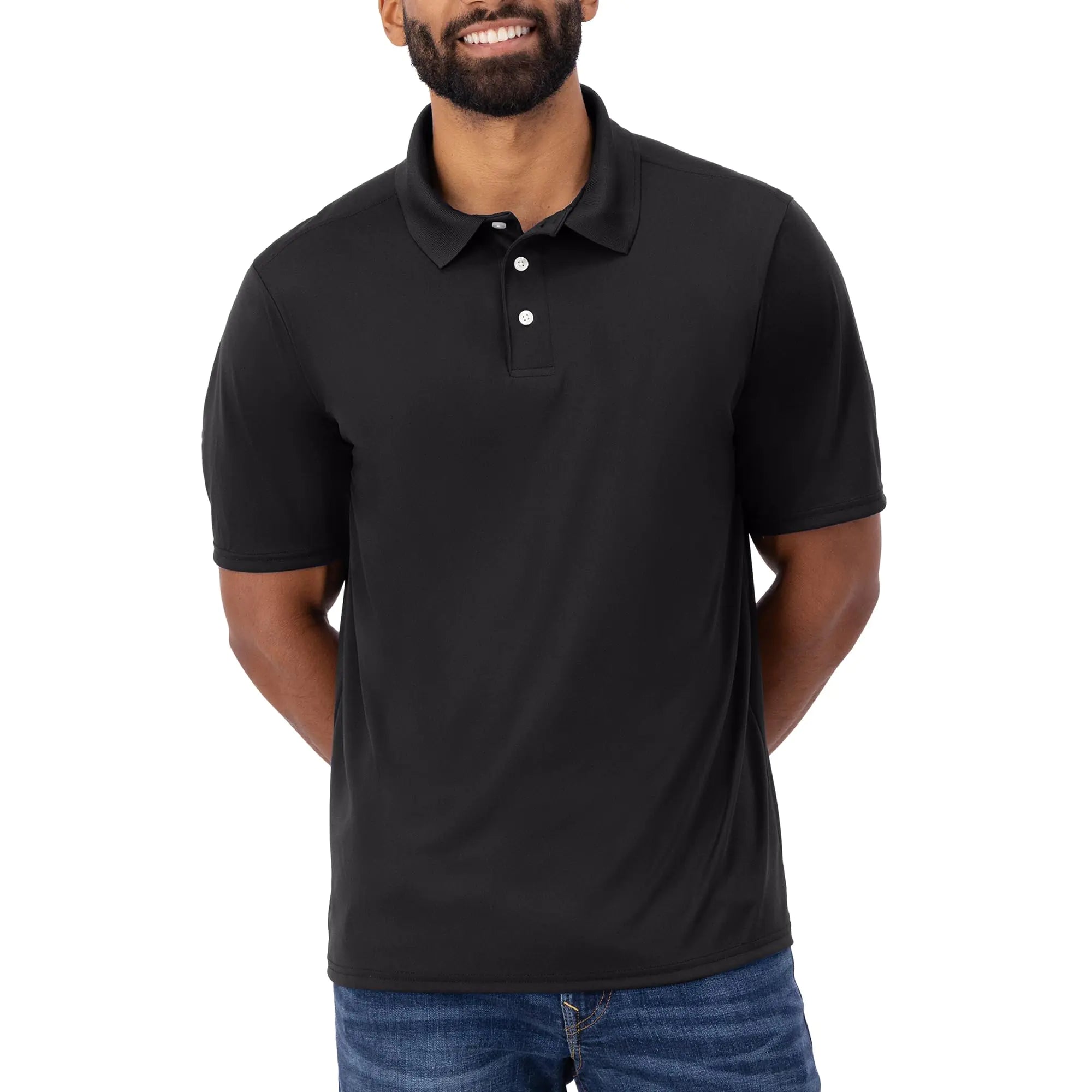 Hanes Mens Cool Dri Polo Shirt, Quick-Drying Performance Polo For Men, 40+ Upf Protection 3X-Large Black