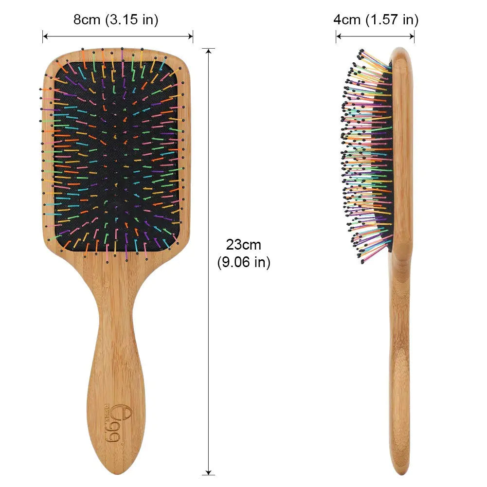 Brosse à cheveux démêlante BLACK EGG pour femmes et filles, brosse en nylon arc-en-ciel pour cheveux épais, fins et bouclés, comprend un peigne démêlant en bois et 3 élastiques à cheveux