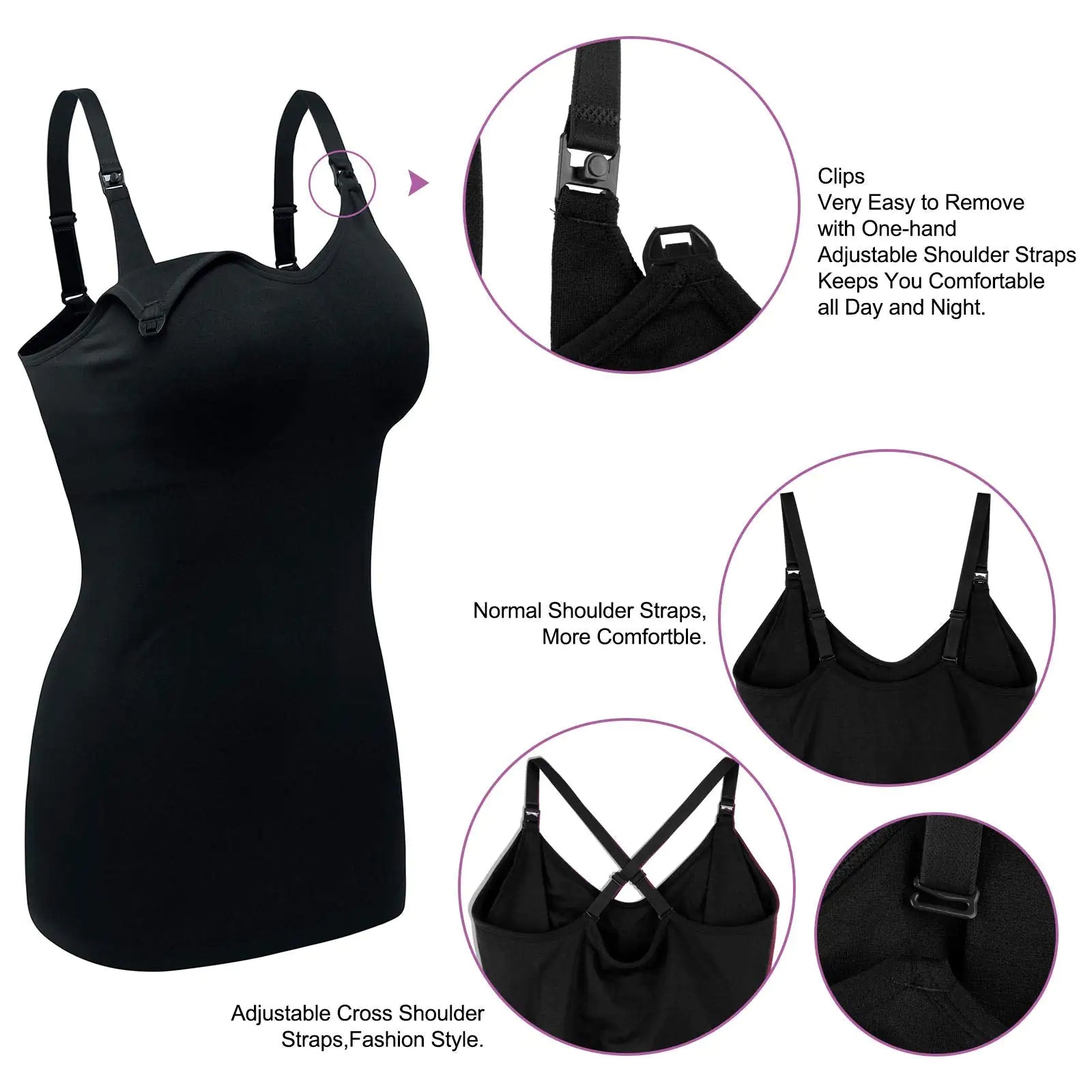 Womens Maternity Nursing Tank Cami for Breastfeeding with Adjustable Straps Black+grey Small - Vivareflex Online