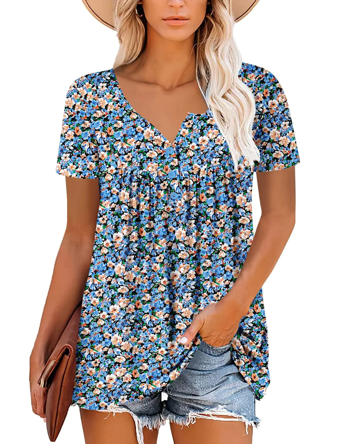 Roselinlin Women's Short Sleeve Floral Tops – Stylish Summer Comfort - Vivareflex Online