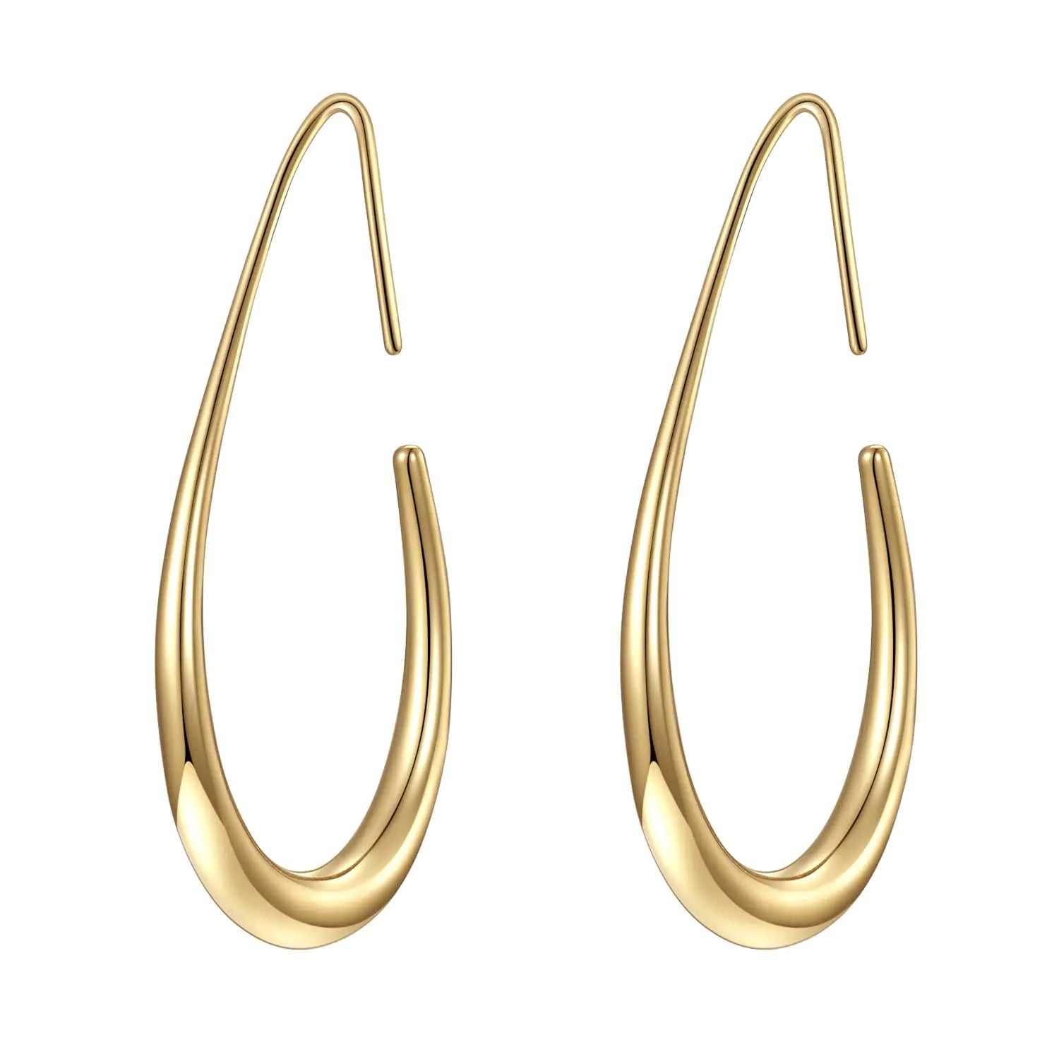 Elegant Teardrop Hoop Earrings – 14k Gold/White Gold Plated, Polished Oval Pull-Through Design - Vivareflex Online