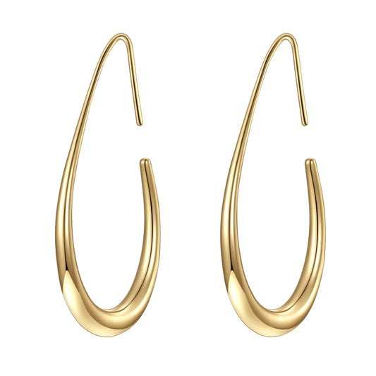 Elegant Teardrop Hoop Earrings – 14k Gold/White Gold Plated, Polished Oval Pull-Through Design - Vivareflex Online