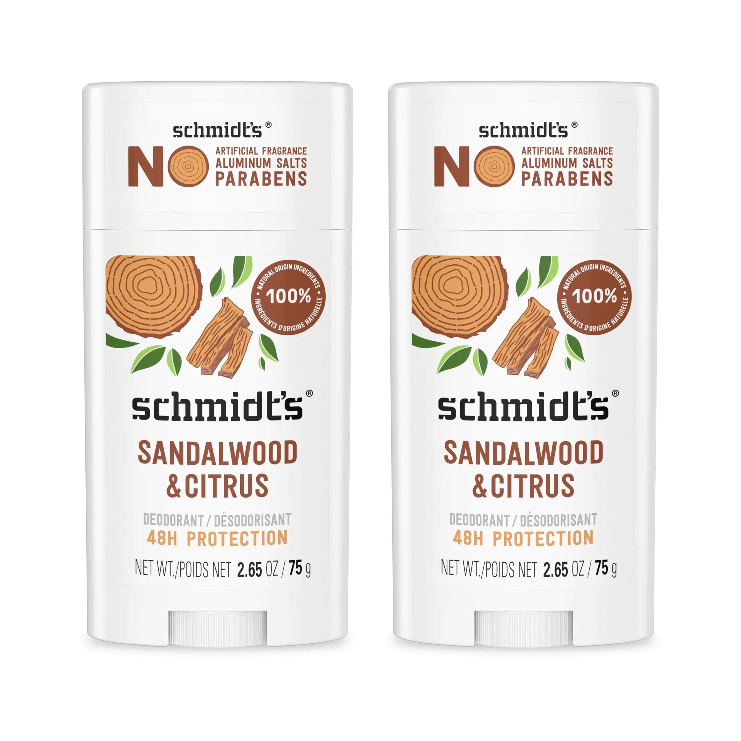 Schmidt's Aluminum-Free Vegan Deodorant - Sandalwood & Citrus (2 Count)