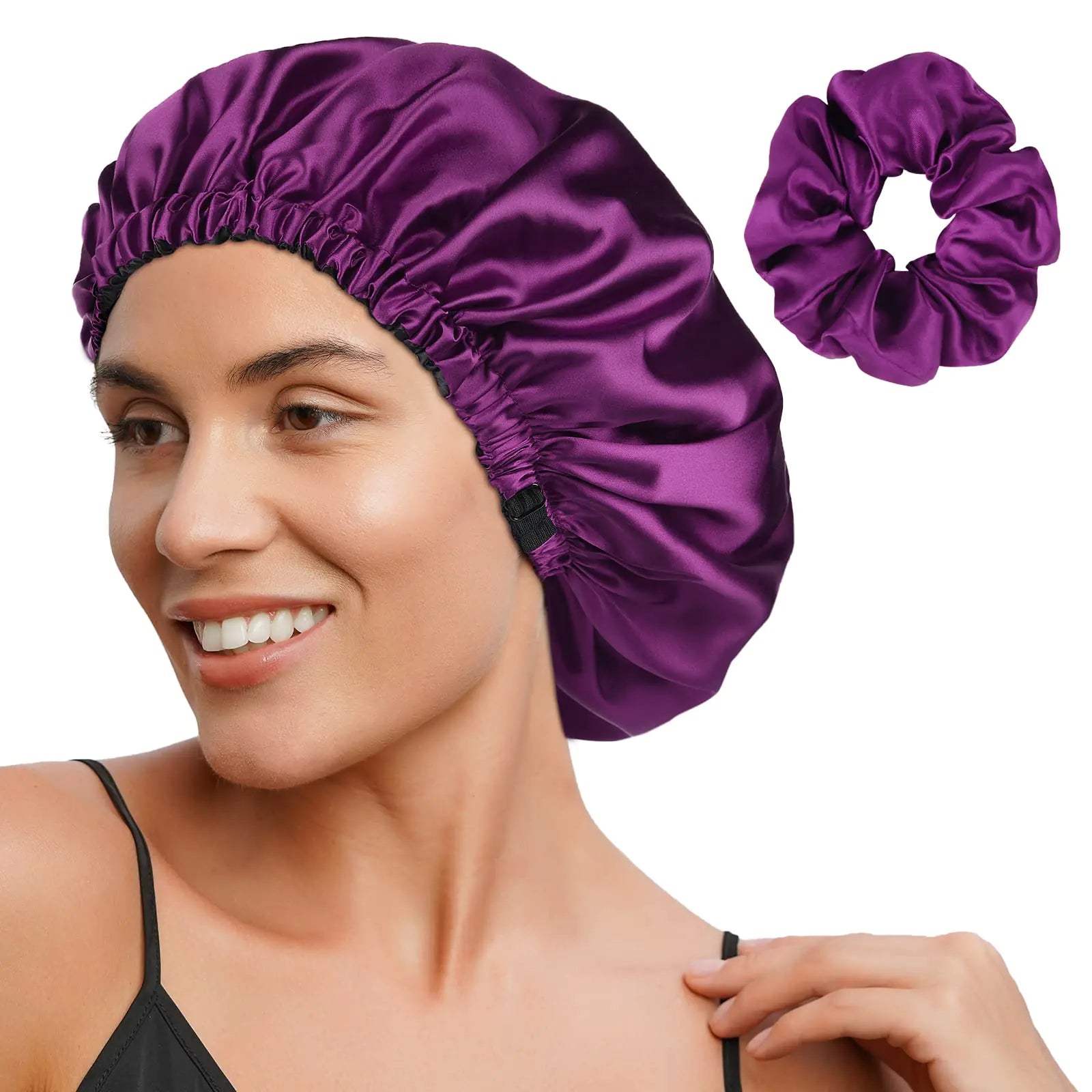 YANIBEST Bonnet en Satin Bonnet en Soie Bonnet Réglable pour Cheveux pour Dormir Bonnets pour Cheveux pour Femmes Cheveux Naturels Bouclés Taille Unique Marron