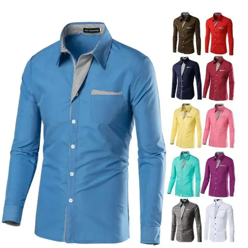 Male Fashion Shirts Full Sleeve Stripe Shirt Men Slim Fit Design Formal   Dress Shirts 14 Colors Size M-4XL Vivareflex Online