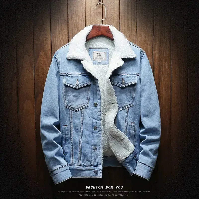 Men Light Blue Winter Jean Jackets Outerwear Warm Denim Coats New Men Vivareflex Online