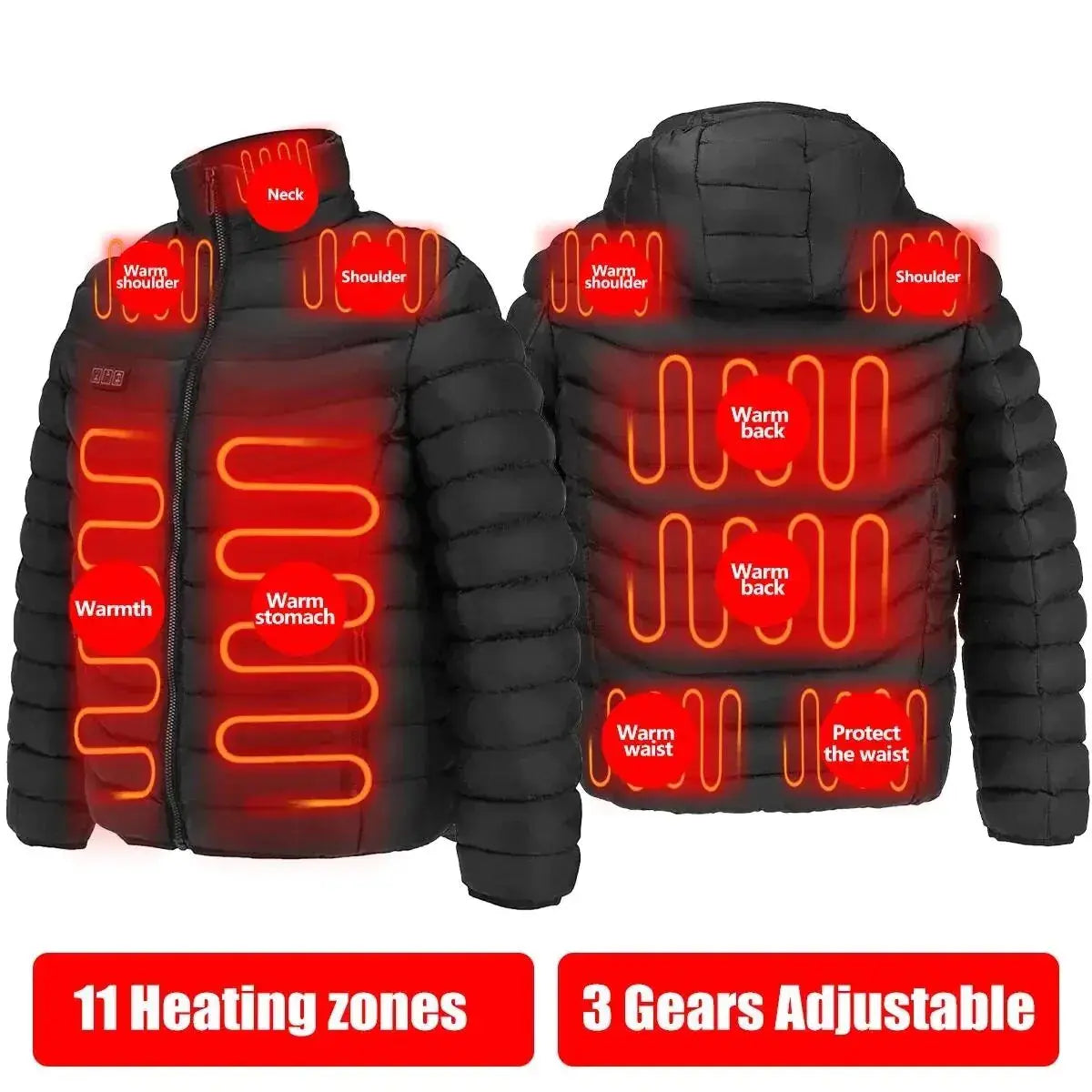 Men Winter Warm USB Heating Jackets Smart Thermostat Pure Color Hooded Heated Clothing Waterproof  Warm Jackets Vivareflex Online