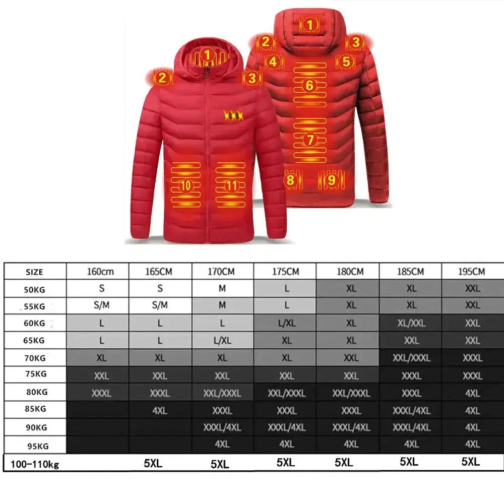 Men Winter Warm USB Heating Jackets Smart Thermostat Pure Color Hooded Heated Clothing Waterproof  Warm Jackets Vivareflex Online
