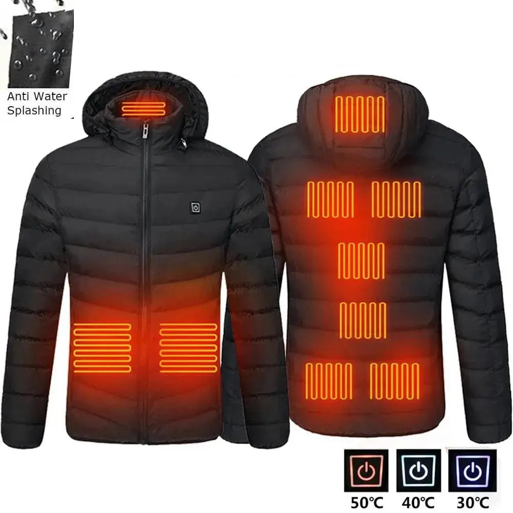 Men Winter Warm USB Heating Jackets Smart Thermostat Pure Color Hooded Heated Clothing Waterproof  Warm Jackets Vivareflex Online