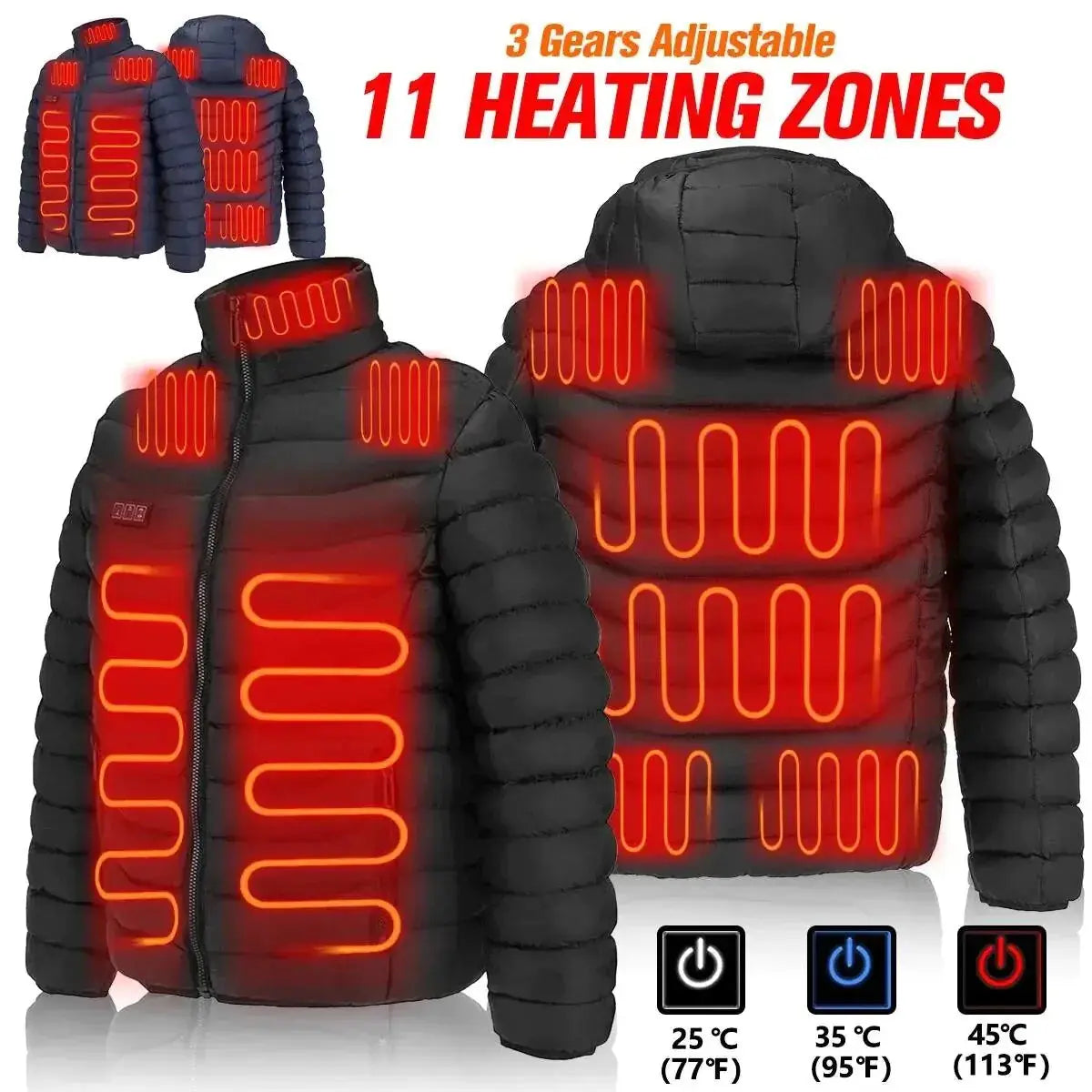 Men Winter Warm USB Heating Jackets Smart Thermostat Pure Color Hooded Heated Clothing Waterproof  Warm Jackets Vivareflex Online