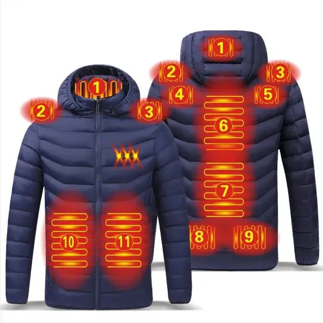 Men Winter Warm USB Heating Jackets Smart Thermostat Pure Color Hooded Heated Clothing Waterproof  Warm Jackets Vivareflex Online