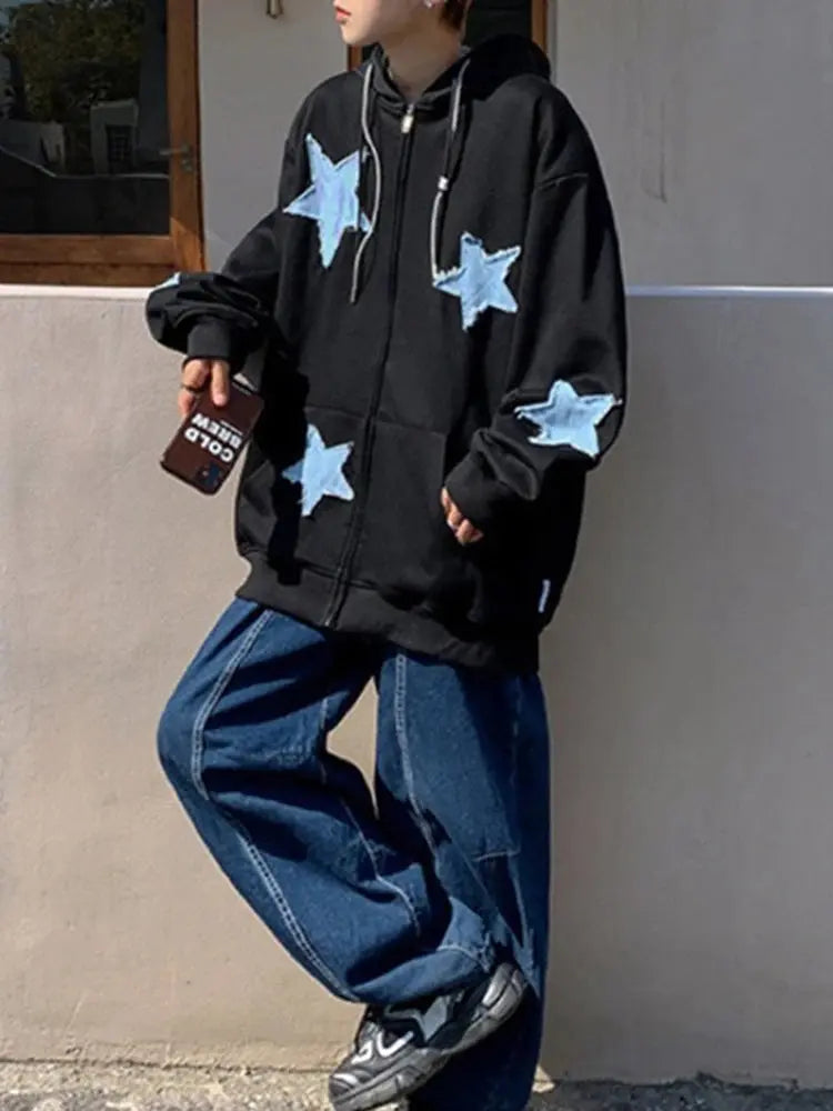 Men's Star Patch Zip Up Hoodie for Men Vivareflex Online