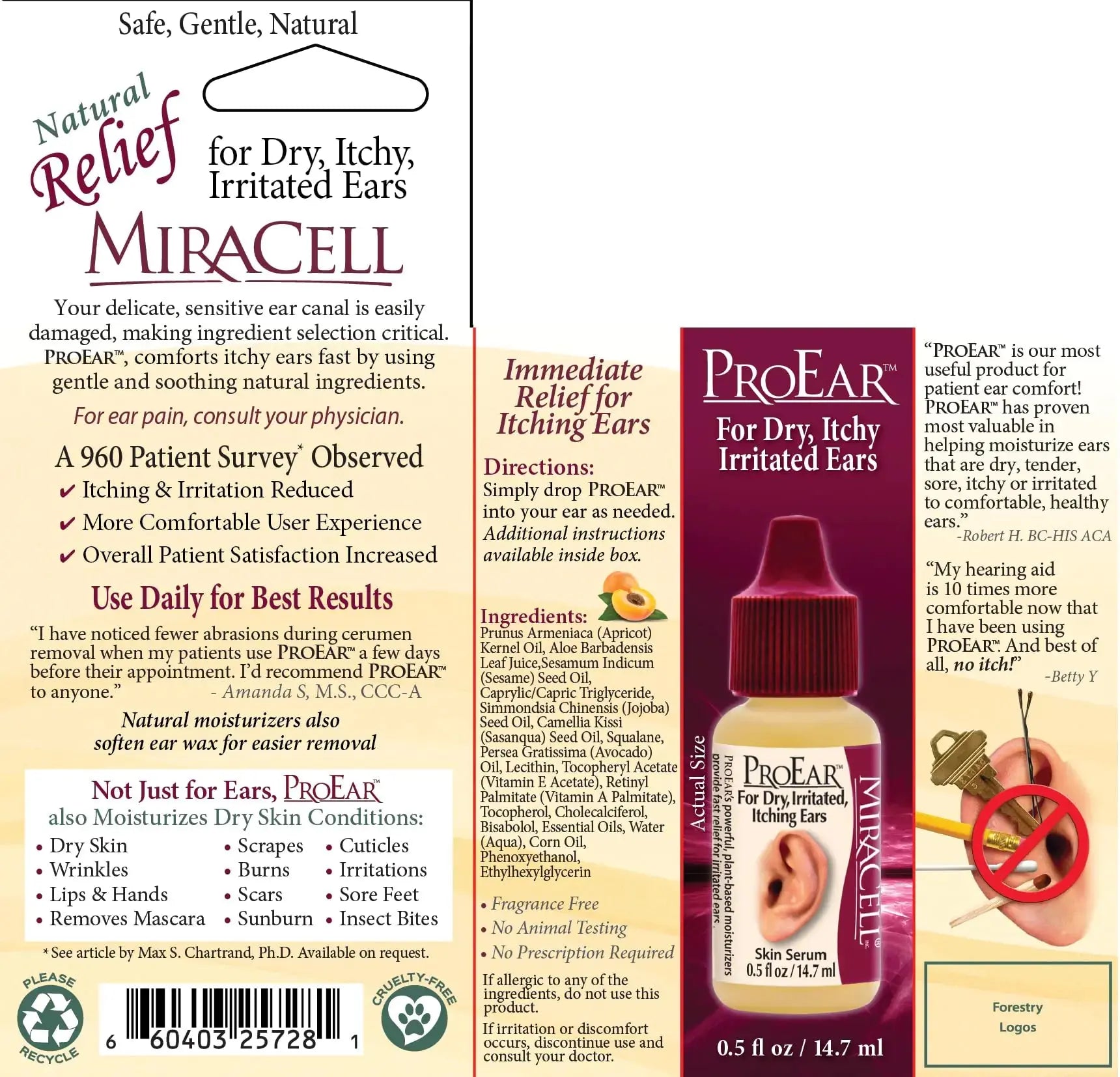 Miracell ProEar, Ear Drops for Itchy Ears All Natural Ear Oil for, Babies, Kids, Adults, and Dogs - Vivareflex Online