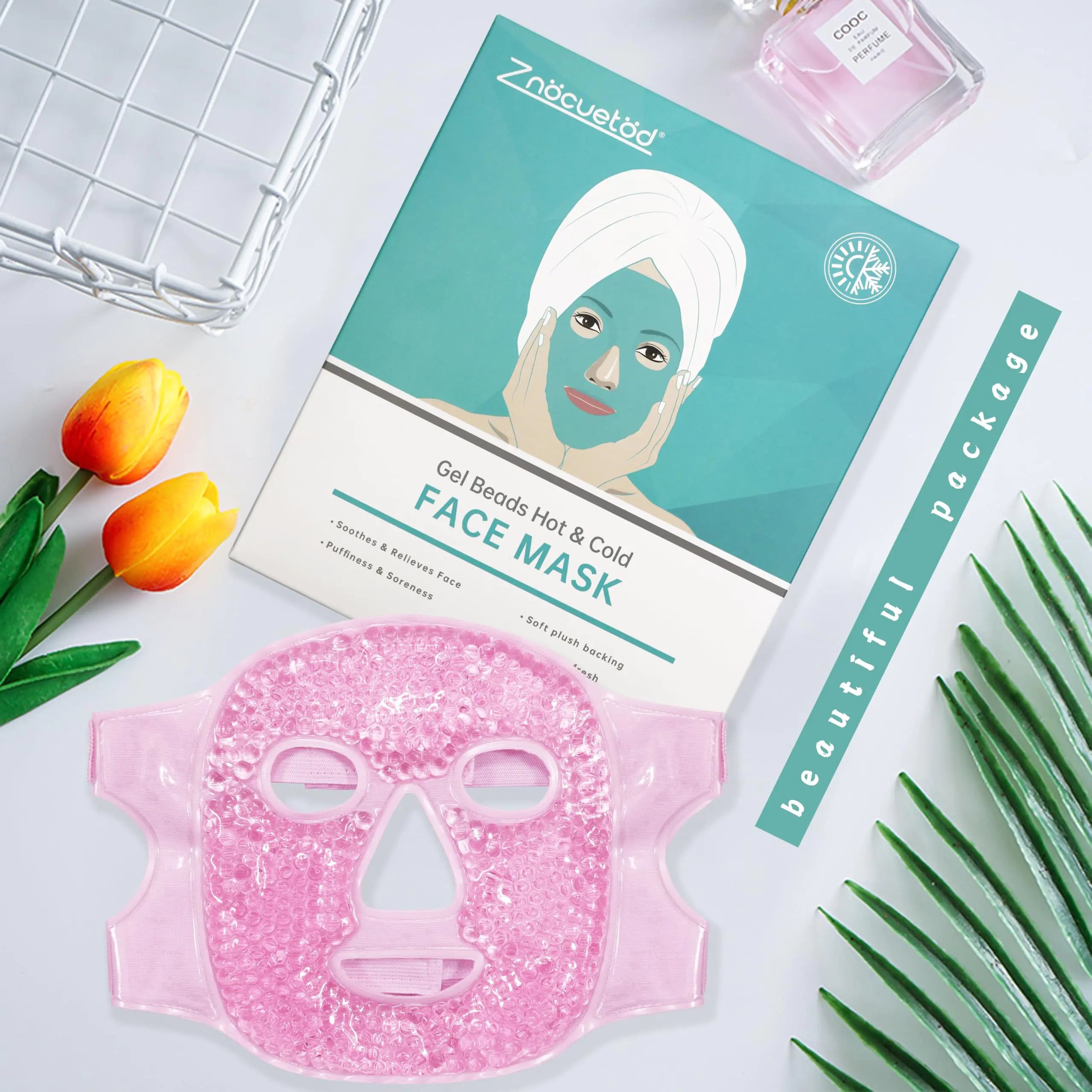 Masque pour le visage et les yeux avec pack de glace pour réduire les poches, les cernes, les cernes, les migraines, pack chaud/froid avec support en peluche douce (rose #19) Rose #19