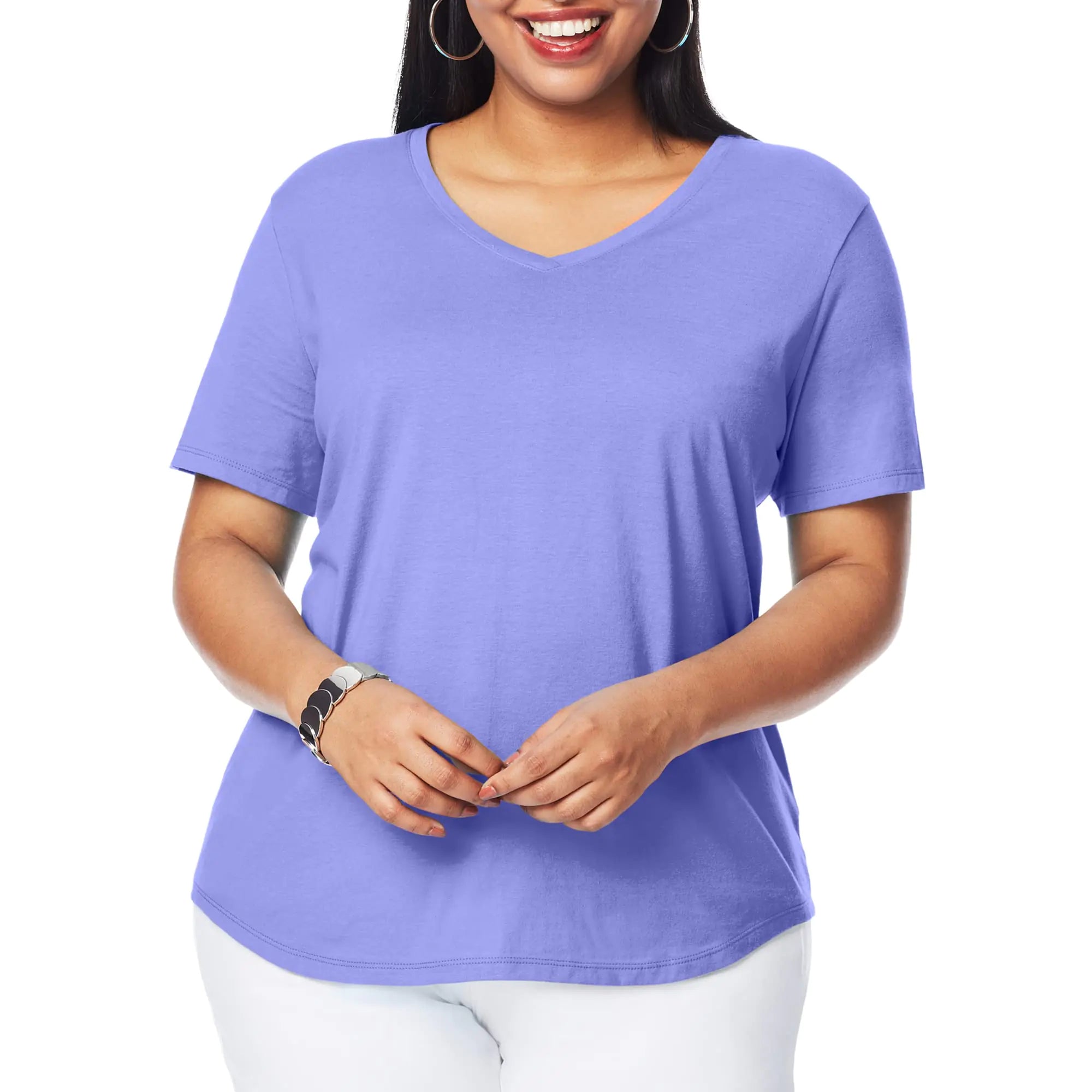 T-shirt à manches courtes et col en V pour femme Just My Size, grande taille, violet pétale 2X