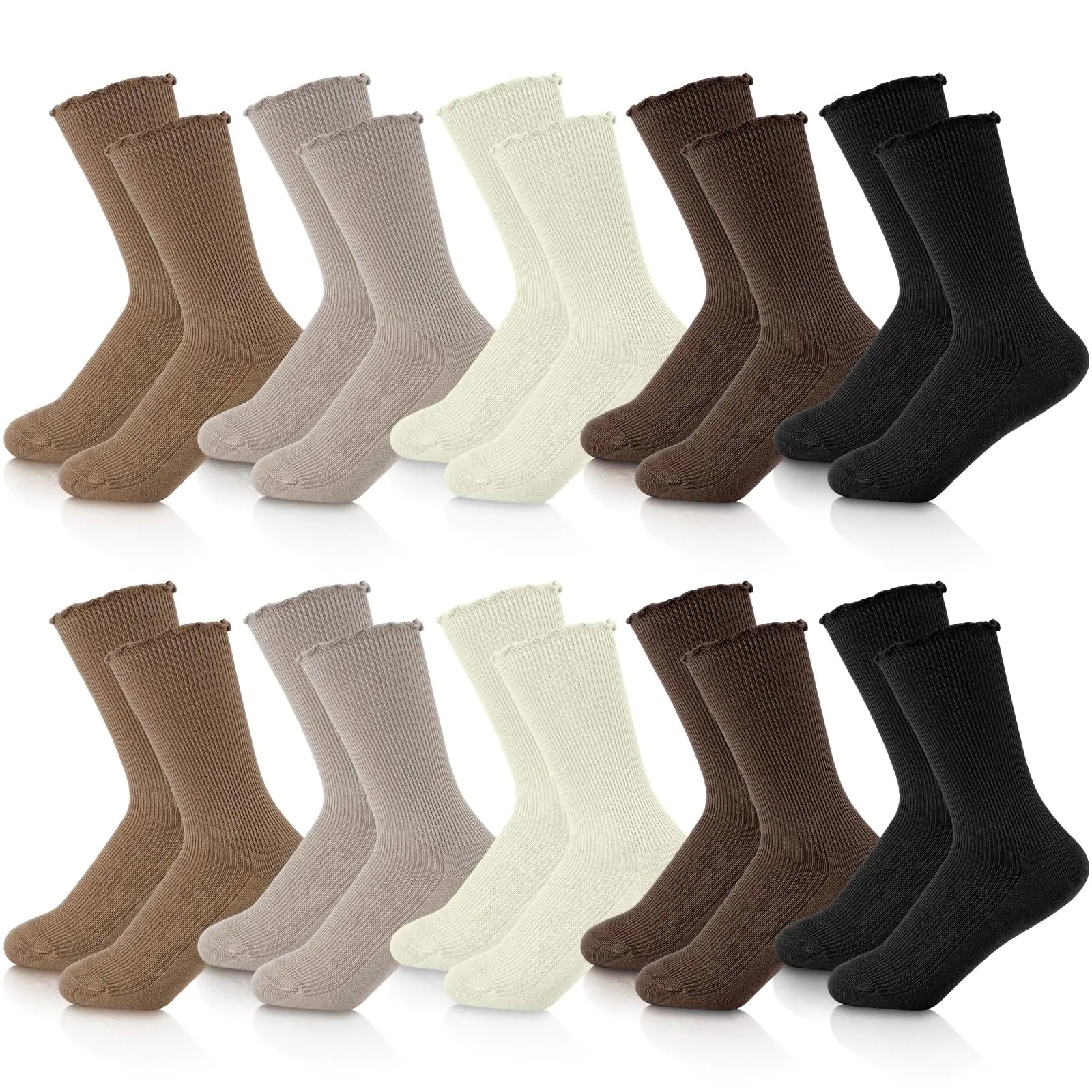 Eurzom 10 pares de calcetines elásticos hasta el tobillo de algodón, calcetines estéticos, lindos, calcetines ligeros de corte bajo para mujeres y niñas, talla única con volantes 