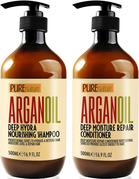 PUREnature Argan Oil Shampoo and Conditioner Set - Sulfate Free Moroccan Care with Keratin