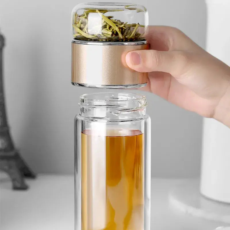 Bouteille à thé en verre borosilicate à double couche de 390 ml avec infuseur à thé