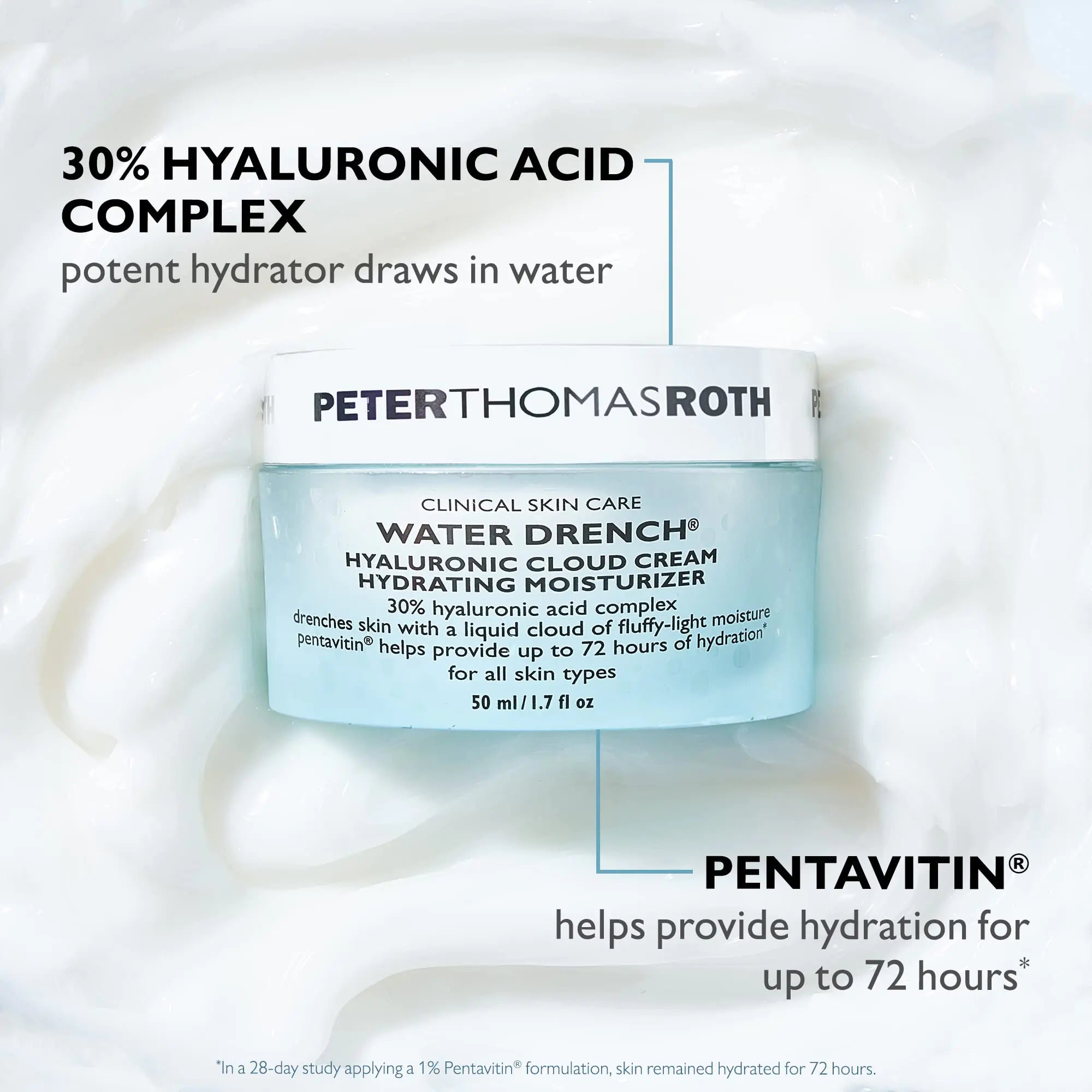 Peter Thomas Roth | Water Drench Hyaluronic Cloud Cream | Crema hidratante para el rostro, hasta 72 horas de hidratación para una piel de aspecto más juvenil, sin fragancia, 1,69 onzas líquidas 1,7 onzas líquidas (paquete de 1) 