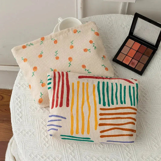 New Fashion Striped Corduroy Clutch Cosmetic Bag Large Capacity Makeup Pouch Toiletries Bag Travel Outdoor Makeup Storage Ultimate Bag Store