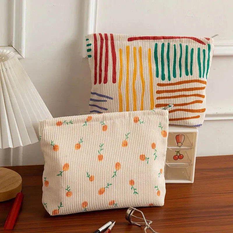 New Fashion Striped Corduroy Clutch Cosmetic Bag Large Capacity Makeup Pouch Toiletries Bag Travel Outdoor Makeup Storage Ultimate Bag Store
