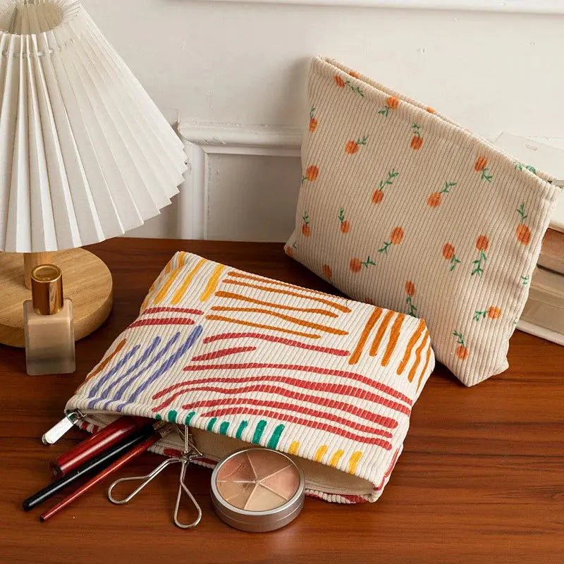 New Fashion Striped Corduroy Clutch Cosmetic Bag Large Capacity Makeup Pouch Toiletries Bag Travel Outdoor Makeup Storage Ultimate Bag Store