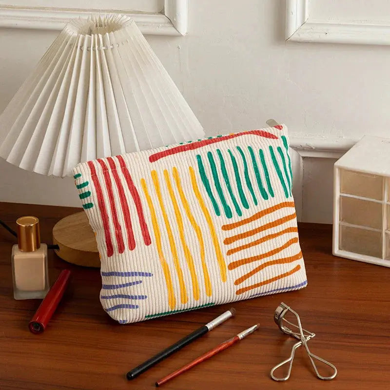 New Fashion Striped Corduroy Clutch Cosmetic Bag Large Capacity Makeup Pouch Toiletries Bag Travel Outdoor Makeup Storage Ultimate Bag Store