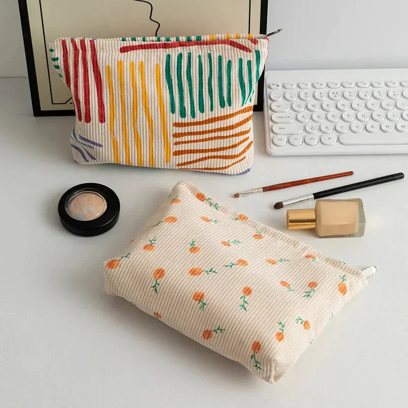 New Fashion Striped Corduroy Clutch Cosmetic Bag Large Capacity Makeup Pouch Toiletries Bag Travel Outdoor Makeup Storage Ultimate Bag Store