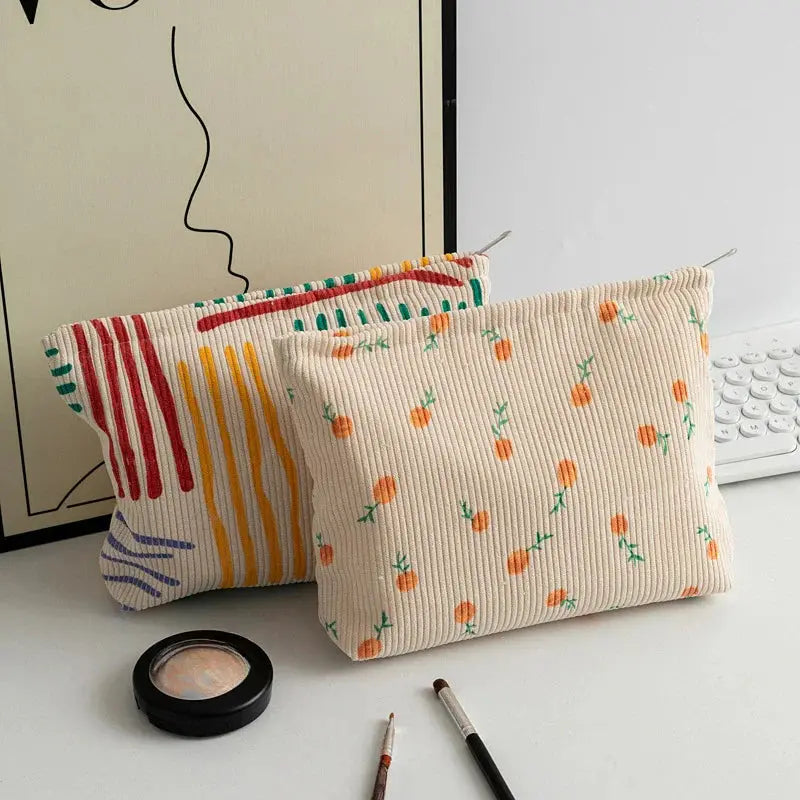 New Fashion Striped Corduroy Clutch Cosmetic Bag Large Capacity Makeup Pouch Toiletries Bag Travel Outdoor Makeup Storage Ultimate Bag Store