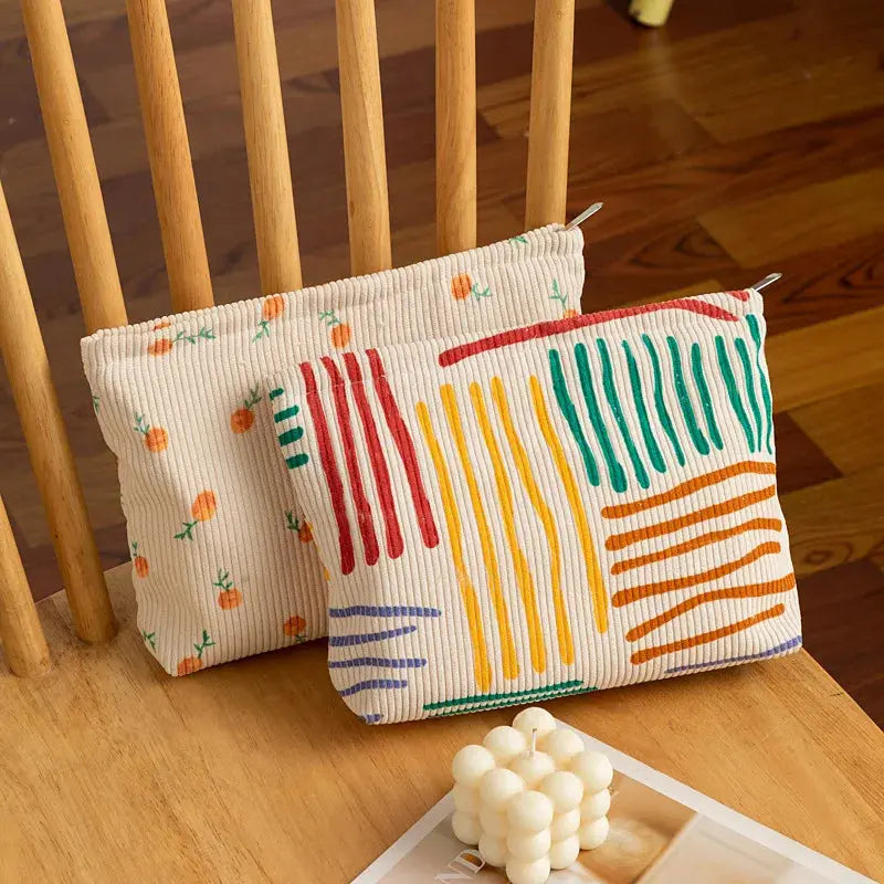New Fashion Striped Corduroy Clutch Cosmetic Bag Large Capacity Makeup Pouch Toiletries Bag Travel Outdoor Makeup Storage Ultimate Bag Store