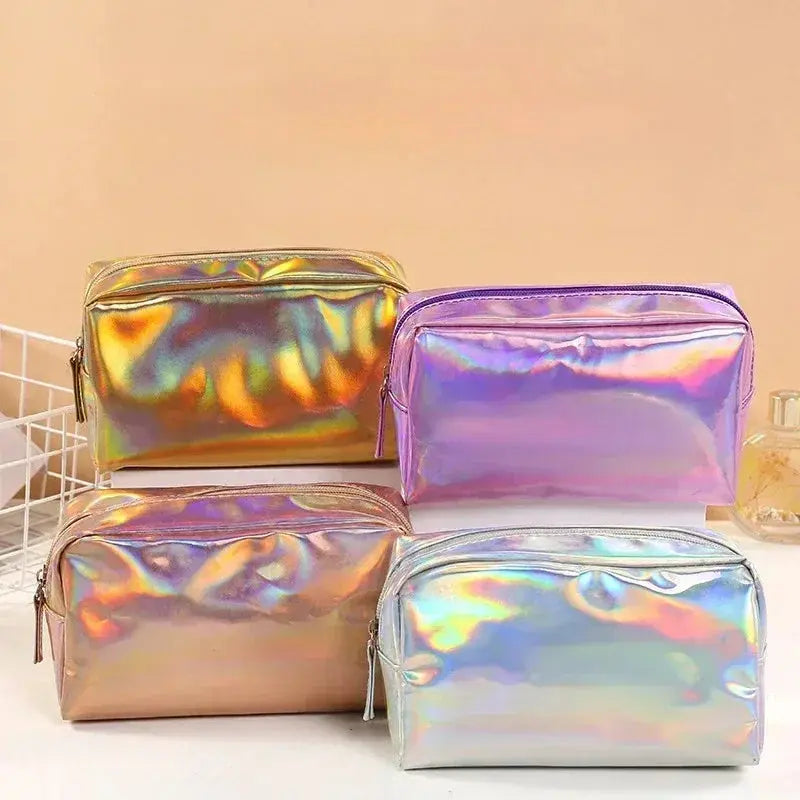 New Solid Color Laser Makeup Bag Portable Travel Wash Storage Bag Fashion Large Capacity Toiletry Cosmetic Organizer Bag Ultimate Bag Store