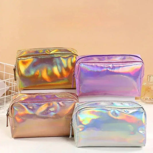New Solid Color Laser Makeup Bag Portable Travel Wash Storage Bag Fashion Large Capacity Toiletry Cosmetic Organizer Bag Ultimate Bag Store