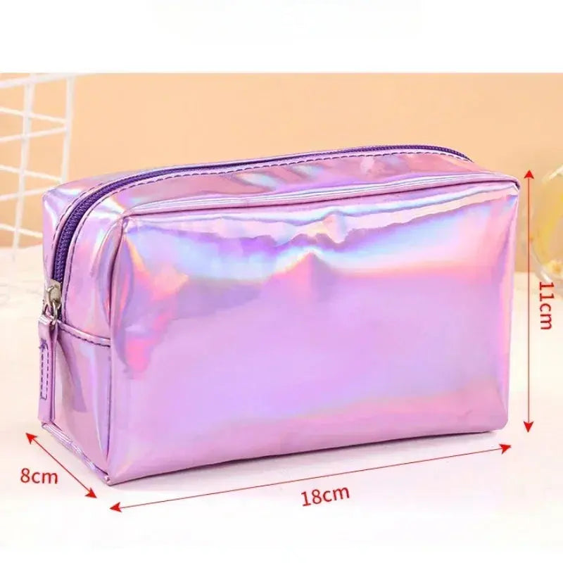 New Solid Color Laser Makeup Bag Portable Travel Wash Storage Bag Fashion Large Capacity Toiletry Cosmetic Organizer Bag Ultimate Bag Store