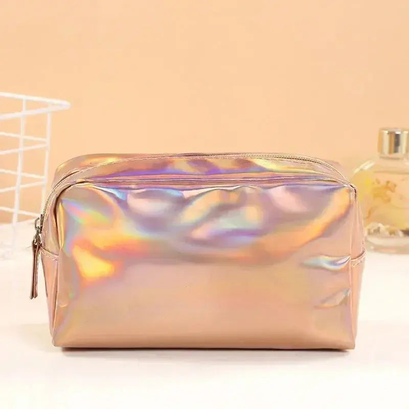 New Solid Color Laser Makeup Bag Portable Travel Wash Storage Bag Fashion Large Capacity Toiletry Cosmetic Organizer Bag Ultimate Bag Store