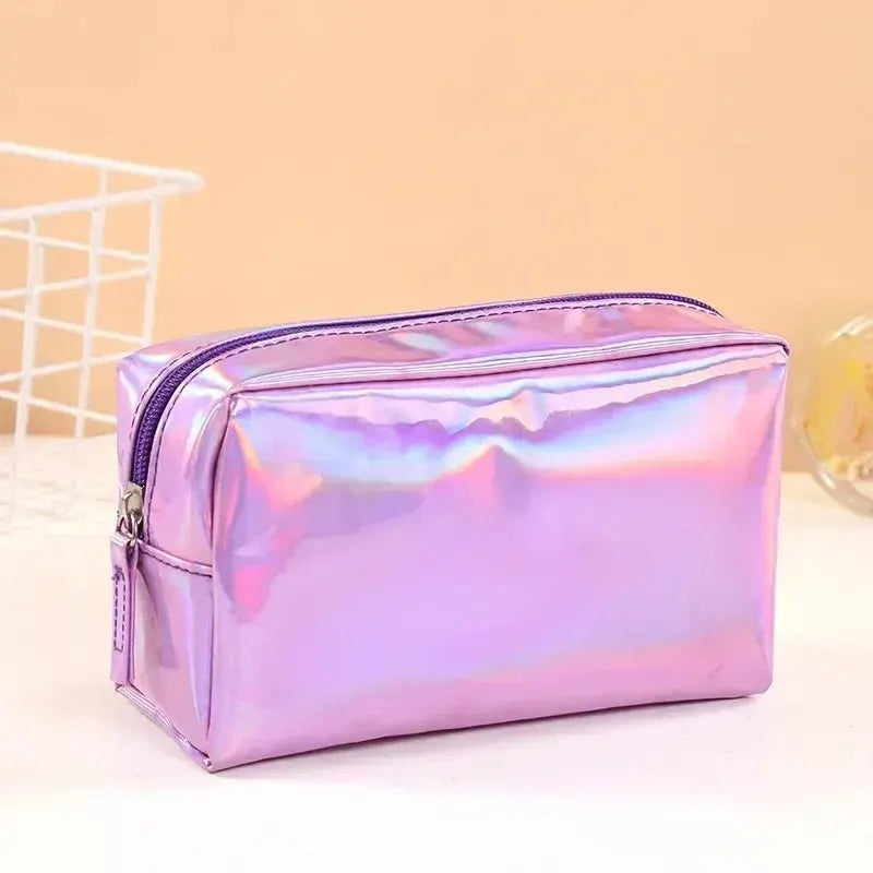 New Solid Color Laser Makeup Bag Portable Travel Wash Storage Bag Fashion Large Capacity Toiletry Cosmetic Organizer Bag Ultimate Bag Store