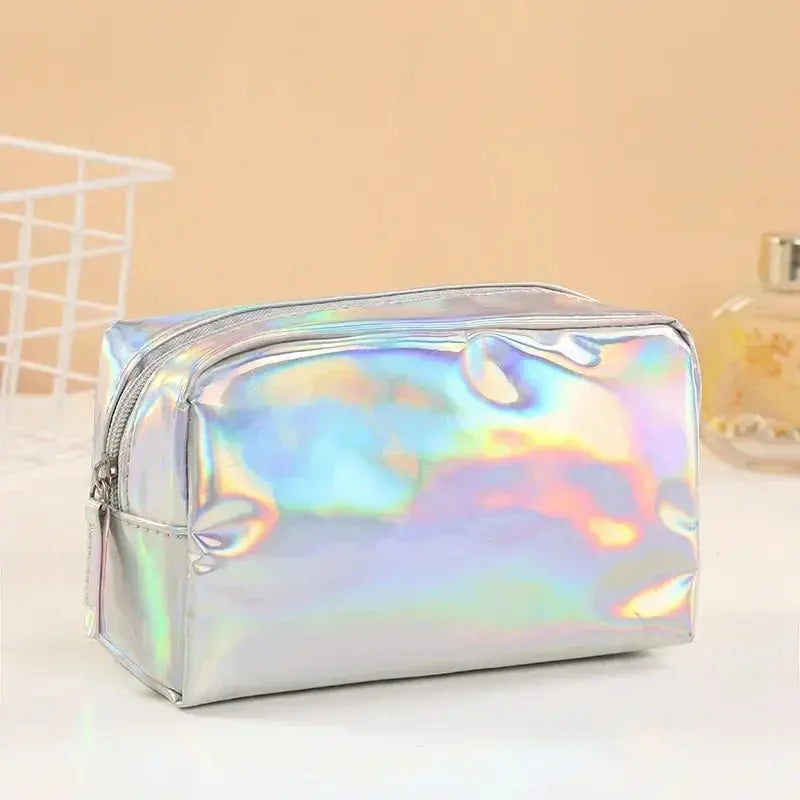 New Solid Color Laser Makeup Bag Portable Travel Wash Storage Bag Fashion Large Capacity Toiletry Cosmetic Organizer Bag Ultimate Bag Store